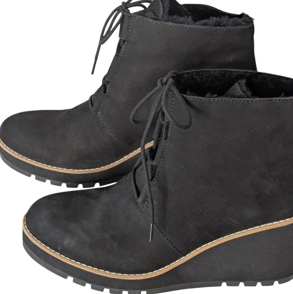 Eileen Fisher Alpine Boots Black Leather Wedge Heel ..Size 11
